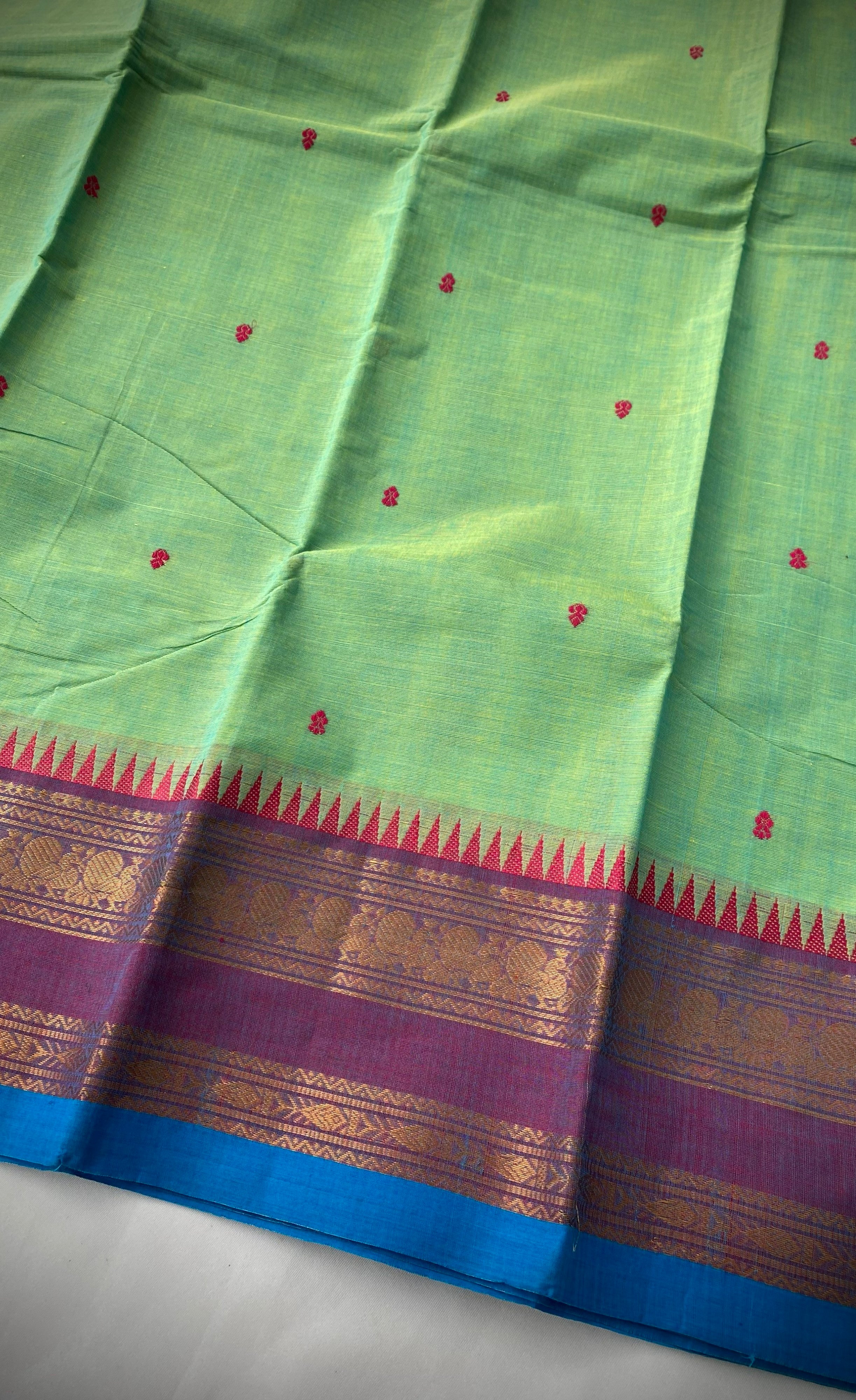 Chettinad Cotton Saree -   Light green tone and Purple shade