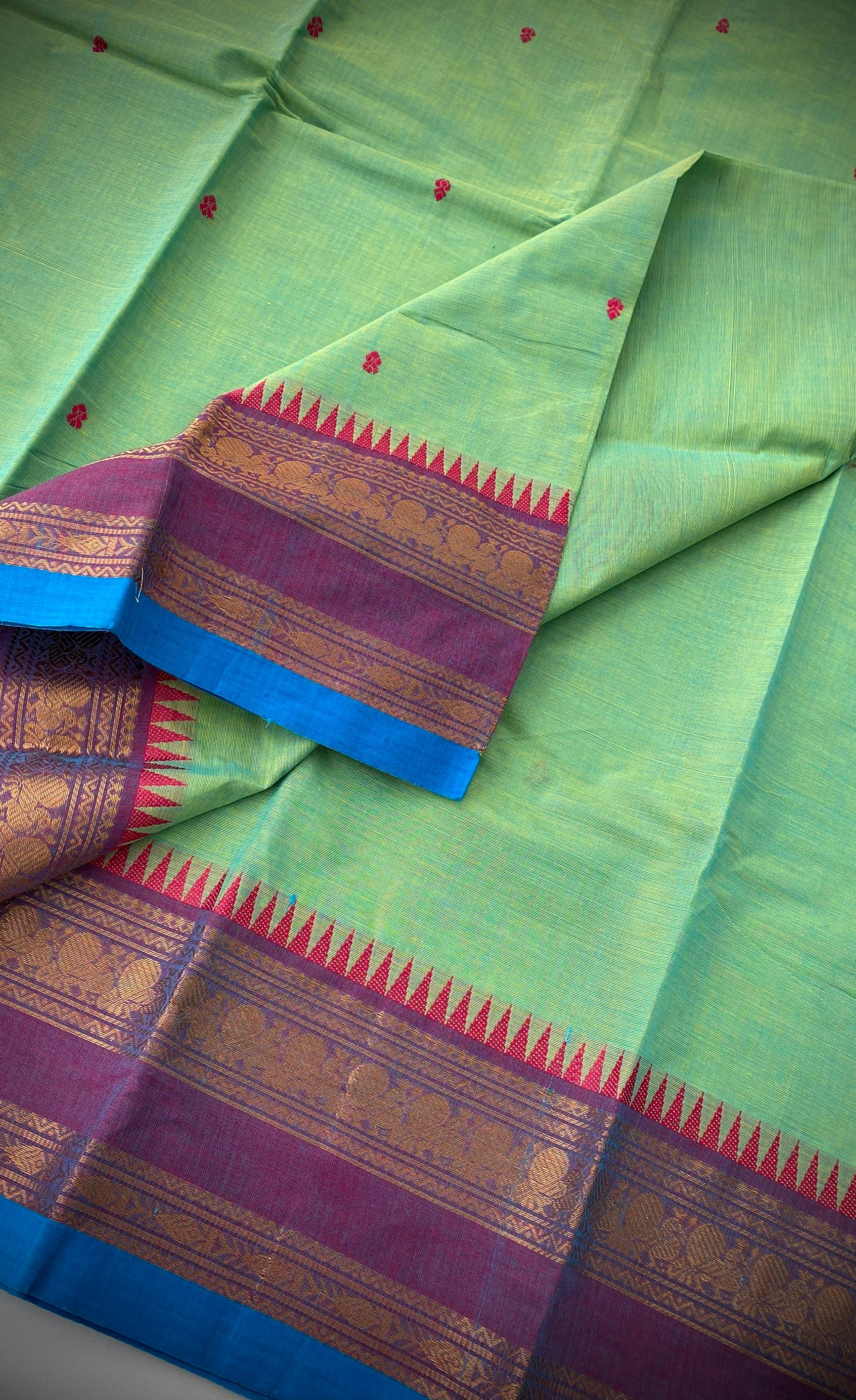 Chettinad Cotton Saree -   Light green tone and Purple shade