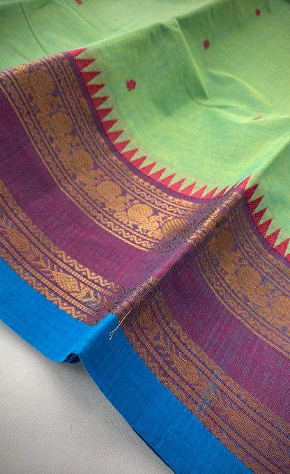 Chettinad Cotton Saree -   Light green tone and Purple shade