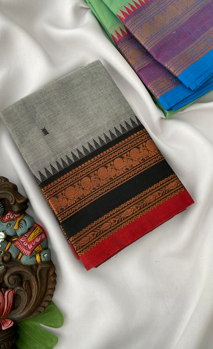 Chettinad Cotton Saree -   Grey tone and Black shade