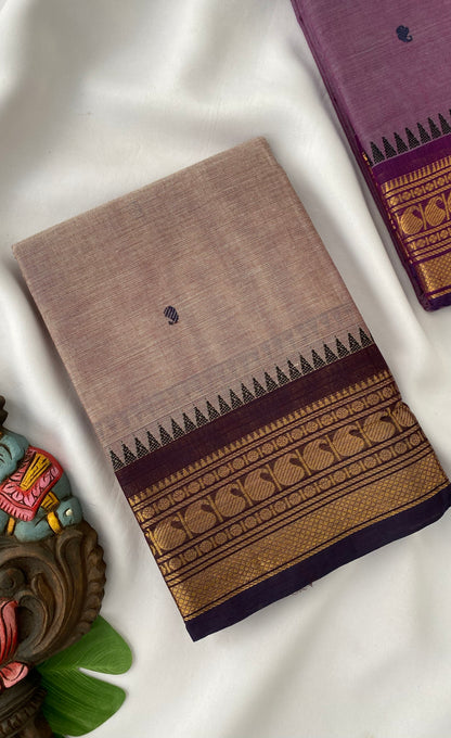 Chettinad Cotton Saree -   Brownish cream tone and Dark brown shade