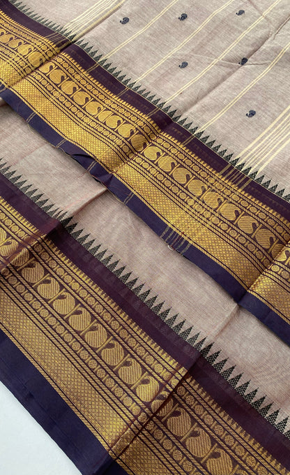 Chettinad Cotton Saree -   Brownish cream tone and Dark brown shade