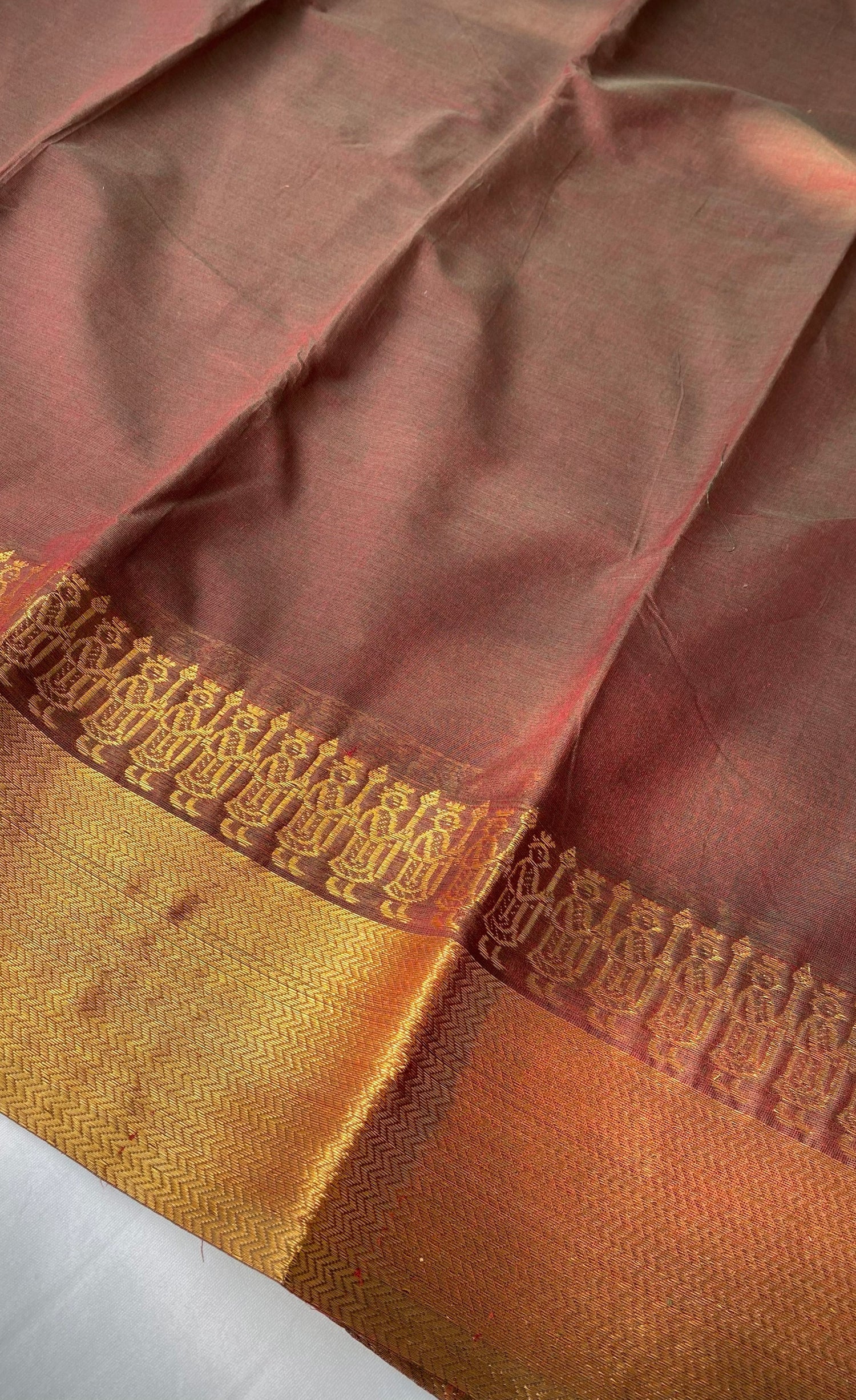 Chettinad Cotton Saree -  Chocolate brown shade and Antique gold tone