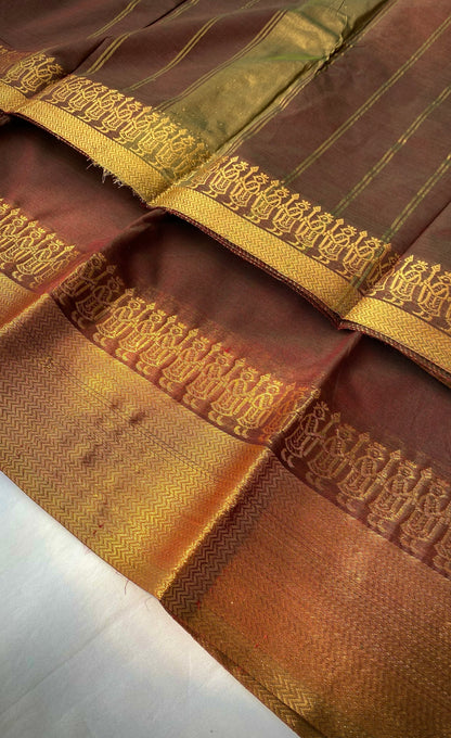Chettinad Cotton Saree -  Chocolate brown shade and Antique gold tone
