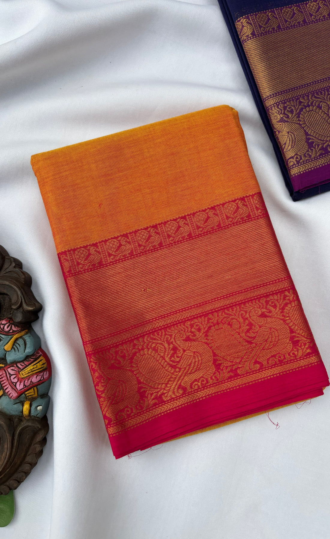 Chettinad Cotton Saree -  Amber shade and Pink tone