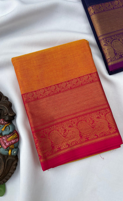 Chettinad Cotton Saree -  Amber shade and Pink tone