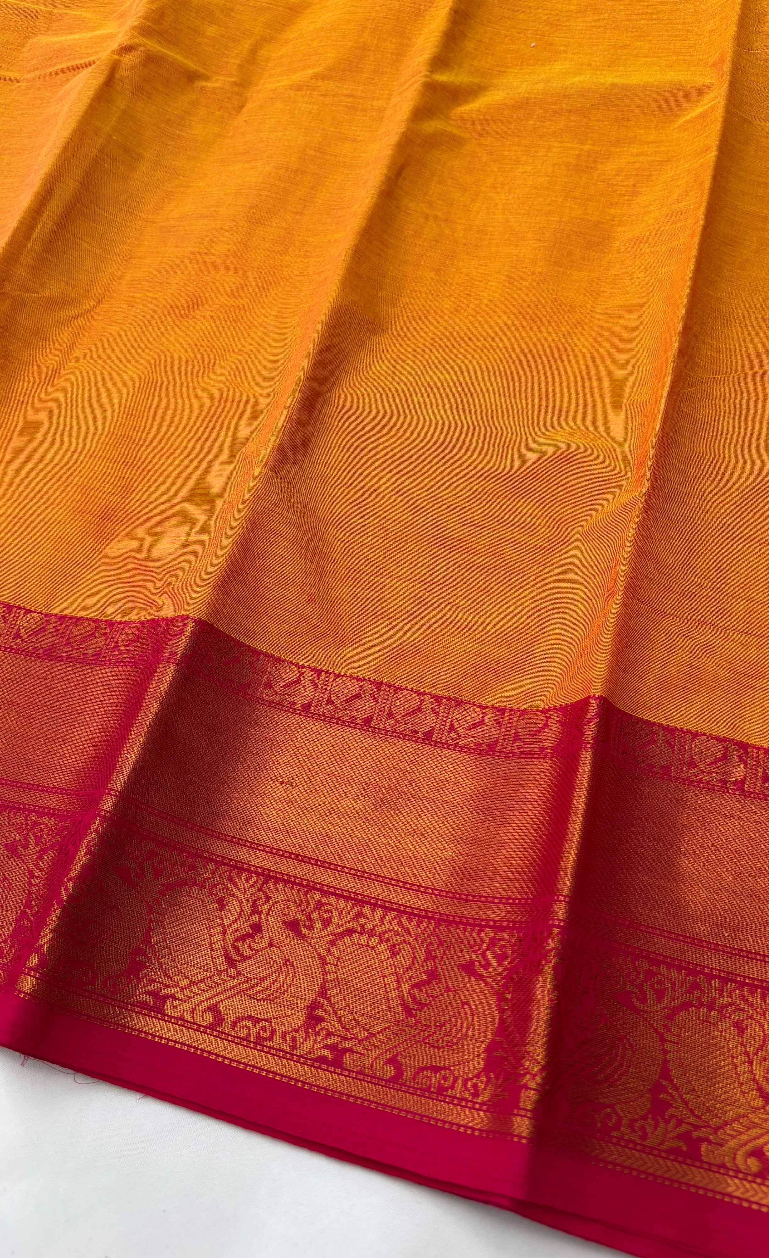 Chettinad Cotton Saree -  Amber shade and Pink tone