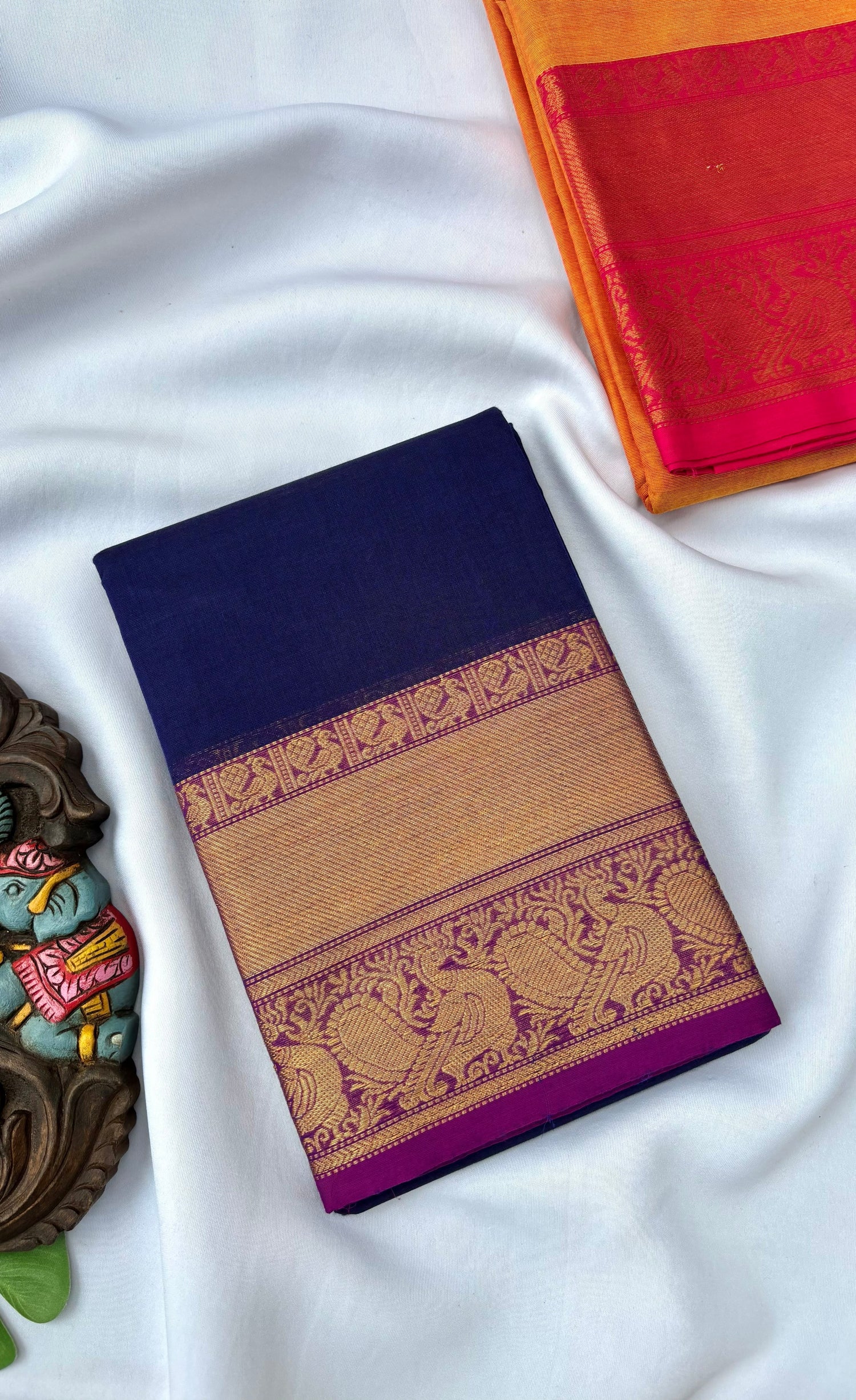Chettinad Cotton Saree -  Navy blue tone and Purple shade
