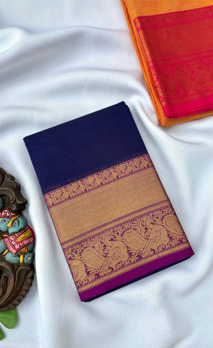 Chettinad Cotton Saree -  Navy blue tone and Purple shade