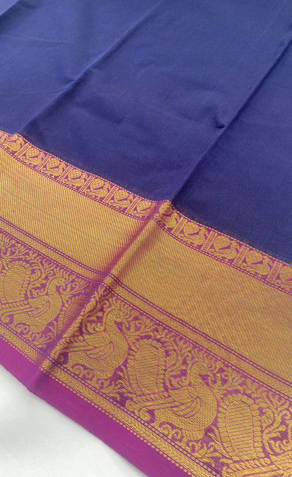 Chettinad Cotton Saree -  Navy blue tone and Purple shade