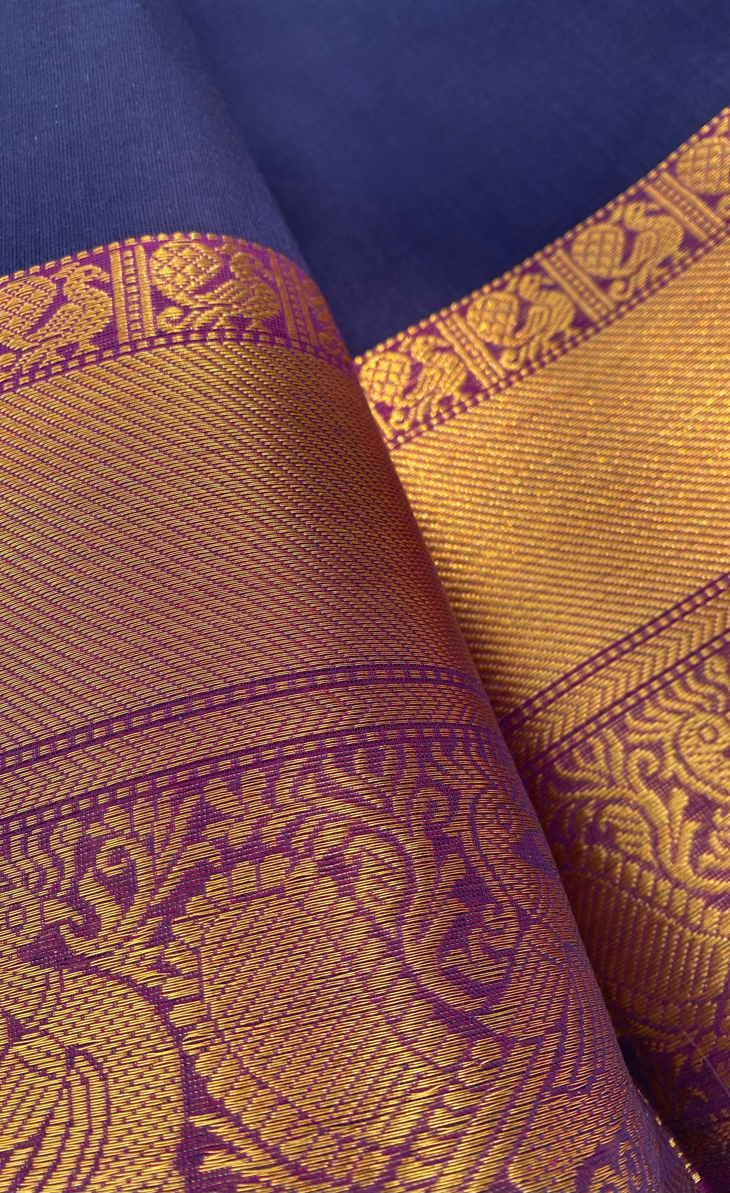 Chettinad Cotton Saree -  Navy blue tone and Purple shade