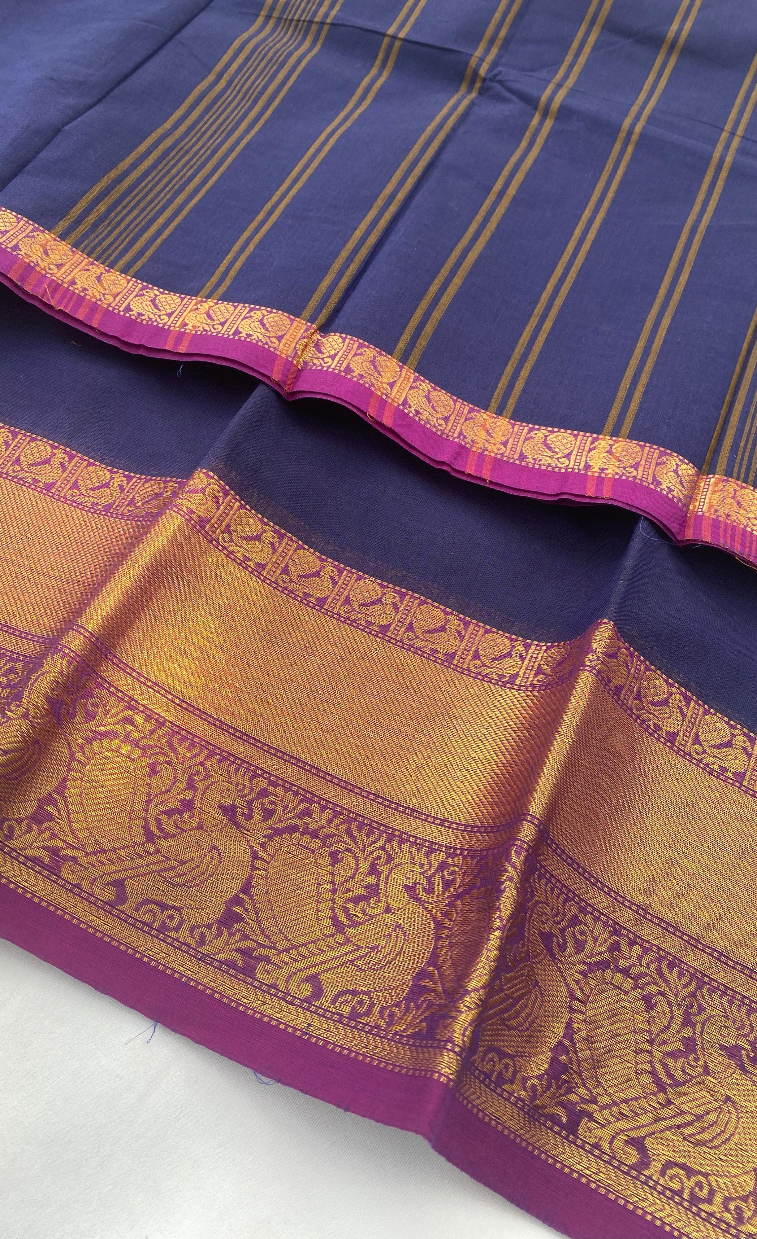 Chettinad Cotton Saree -  Navy blue tone and Purple shade