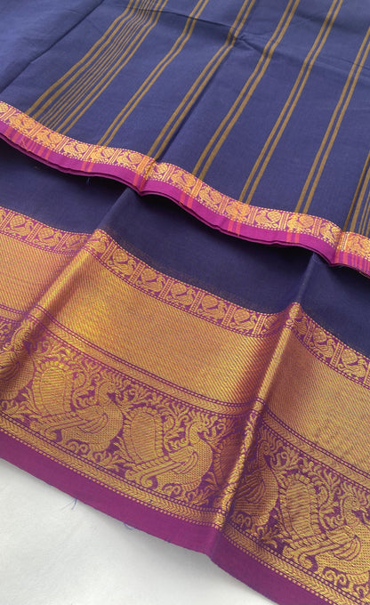 Chettinad Cotton Saree -  Navy blue tone and Purple shade