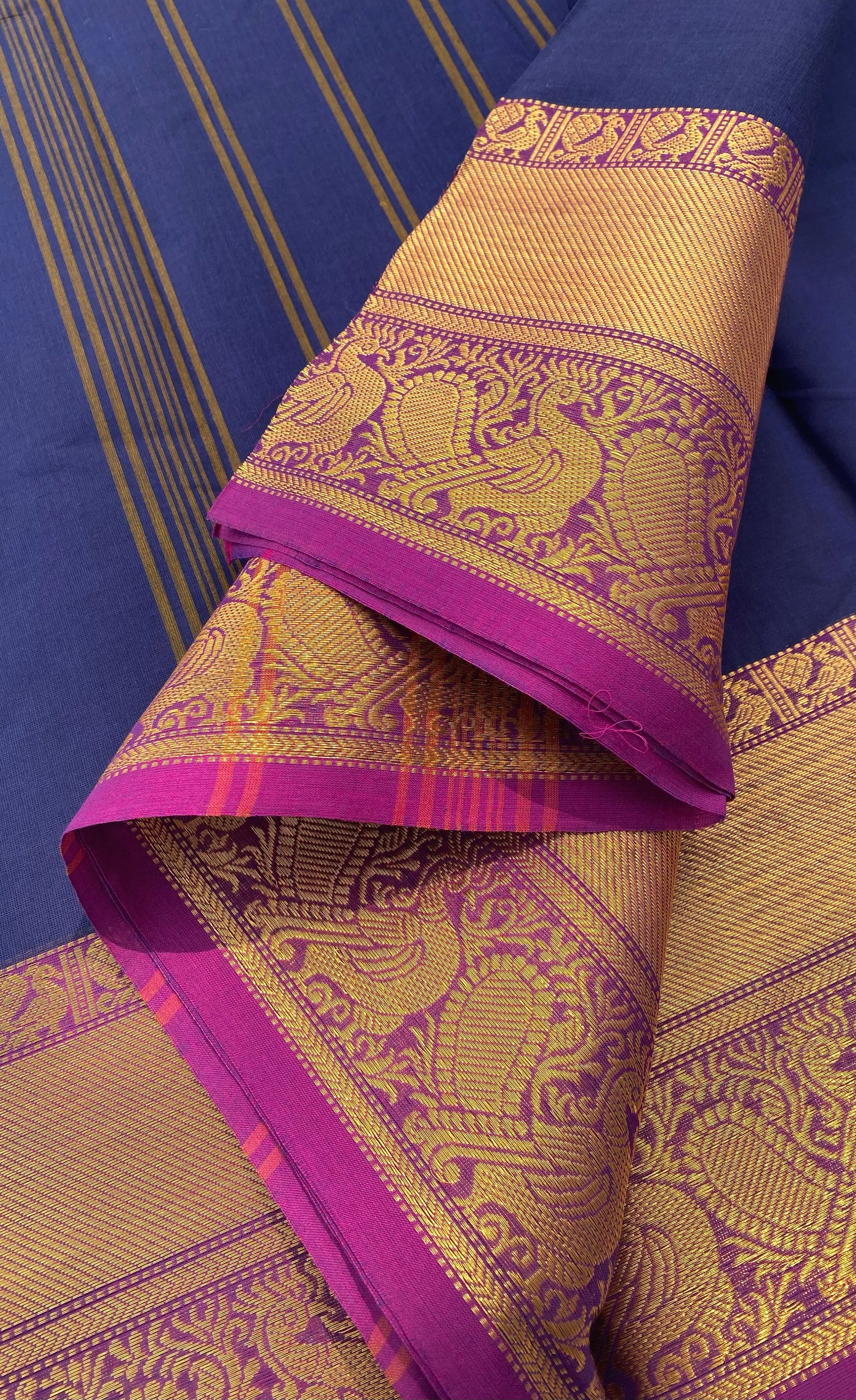 Chettinad Cotton Saree -  Navy blue tone and Purple shade