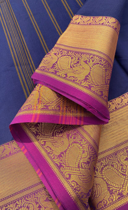 Chettinad Cotton Saree -  Navy blue tone and Purple shade