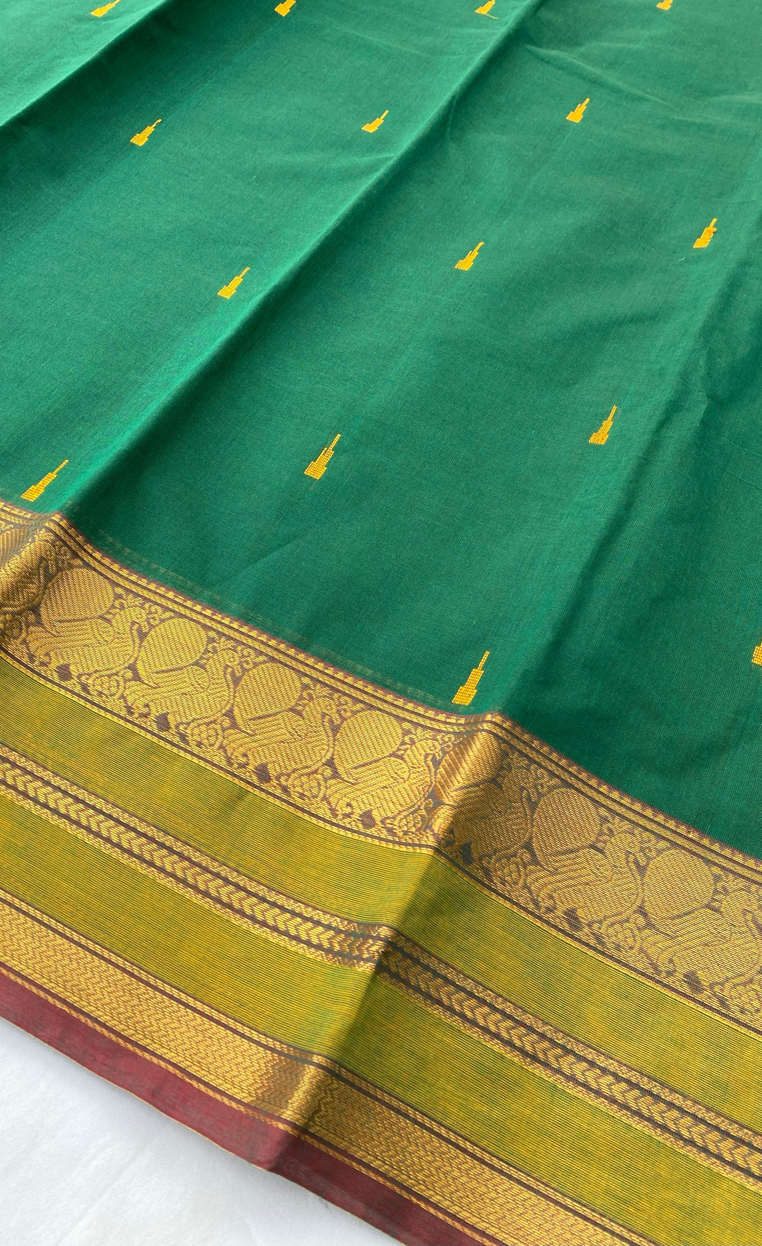 Chettinad Cotton Saree -  Dark green shade and Light green tone