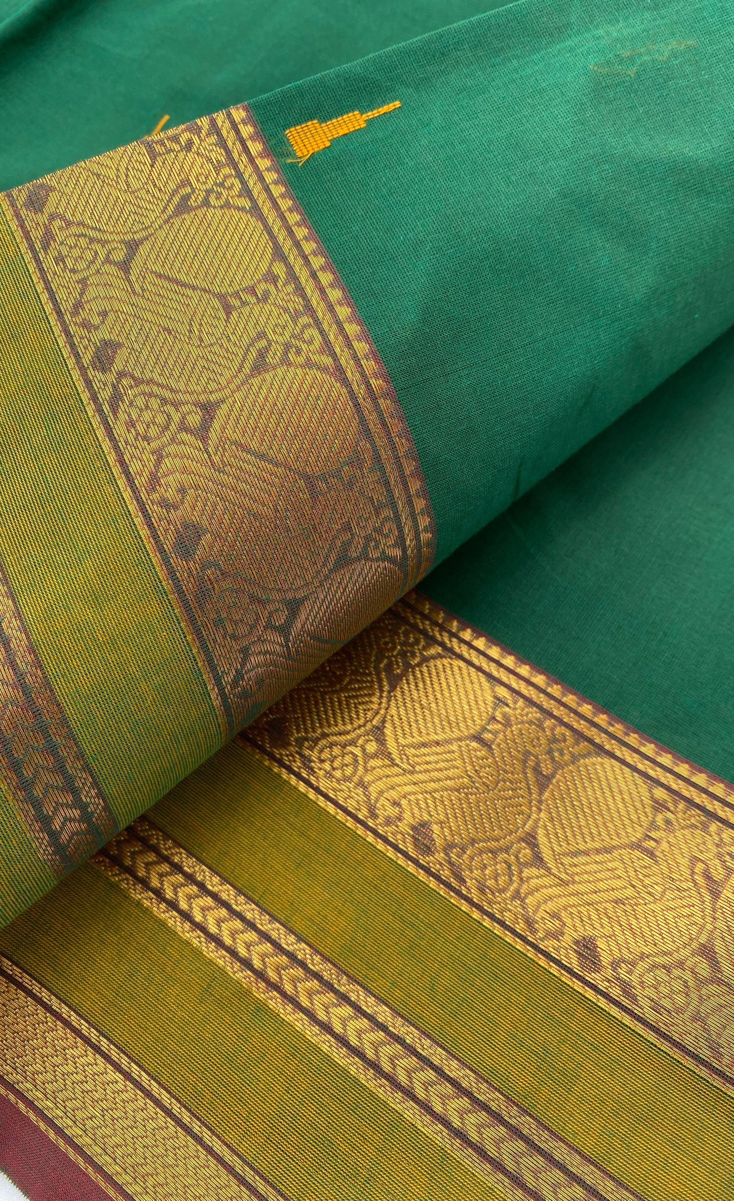 Chettinad Cotton Saree -  Dark green shade and Light green tone
