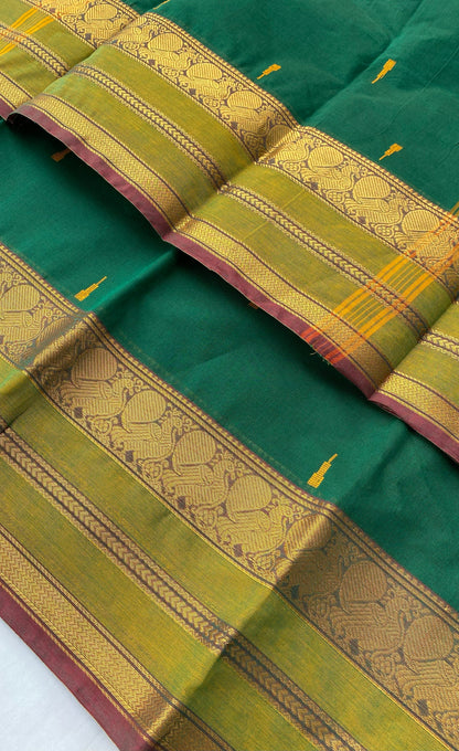 Chettinad Cotton Saree -  Dark green shade and Light green tone