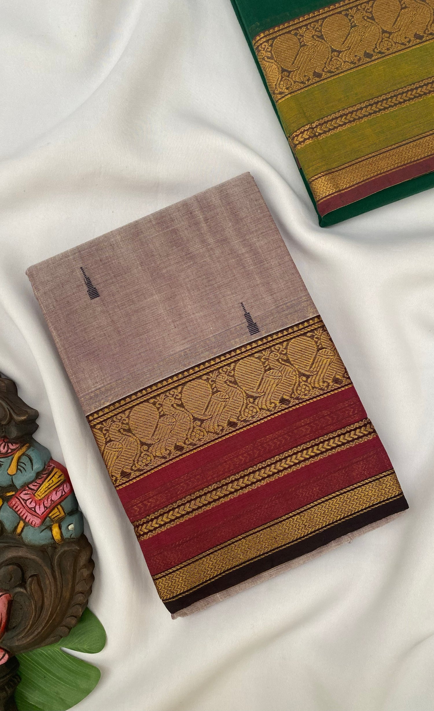 Chettinad Cotton Saree -  Pinkish brown tone and Maroon shade