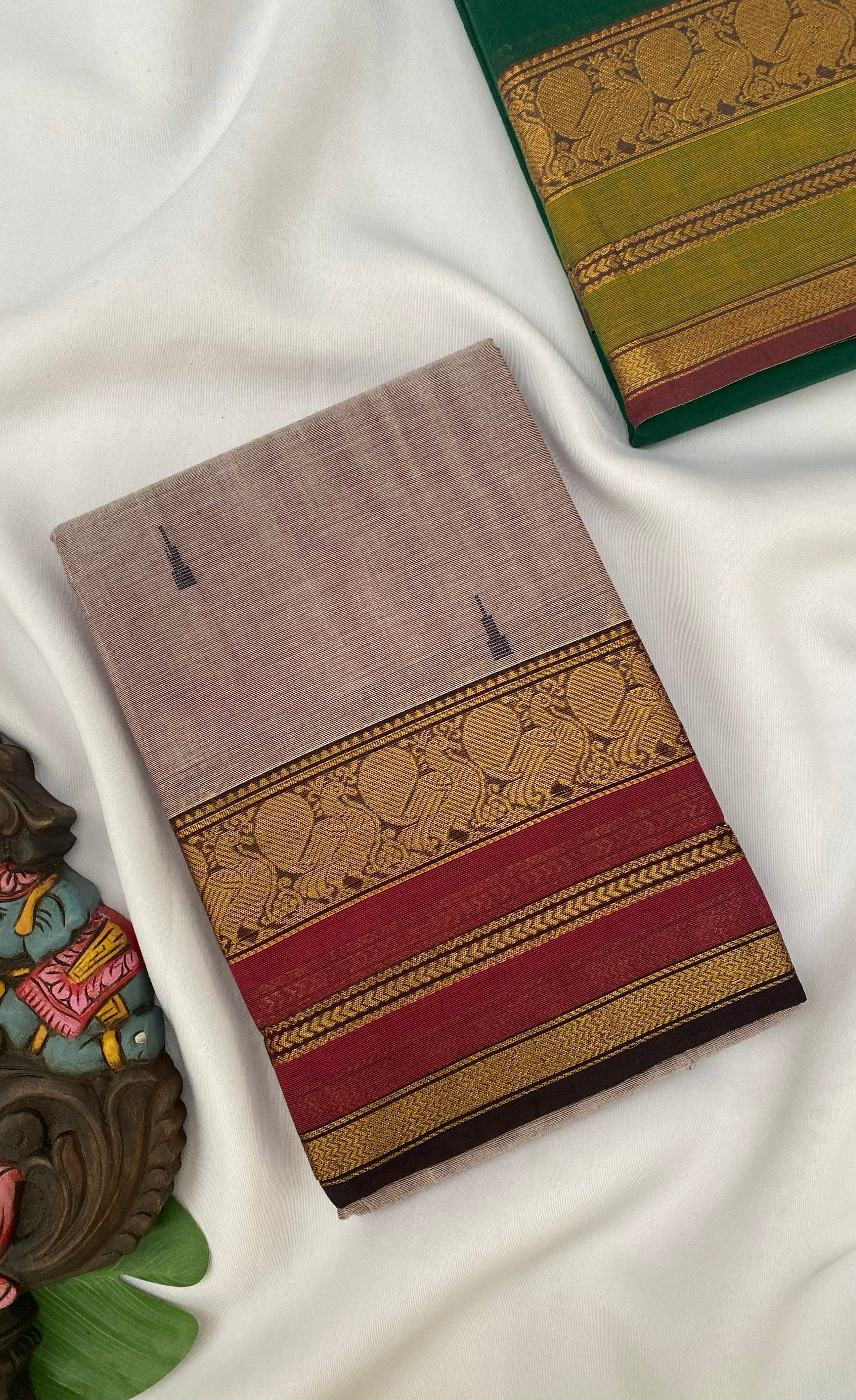 Chettinad Cotton Saree -  Pinkish brown tone and Maroon shade