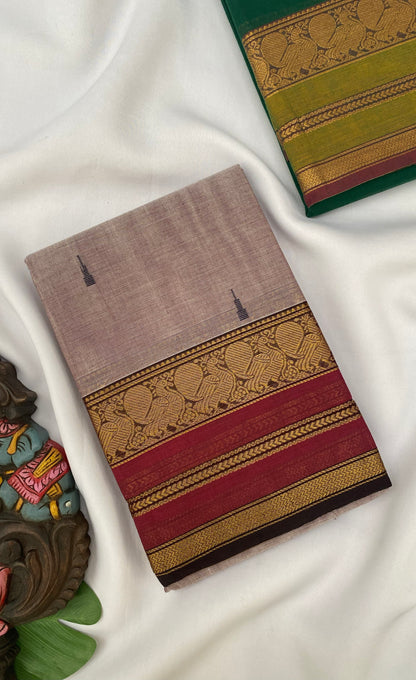 Chettinad Cotton Saree -  Pinkish brown tone and Maroon shade