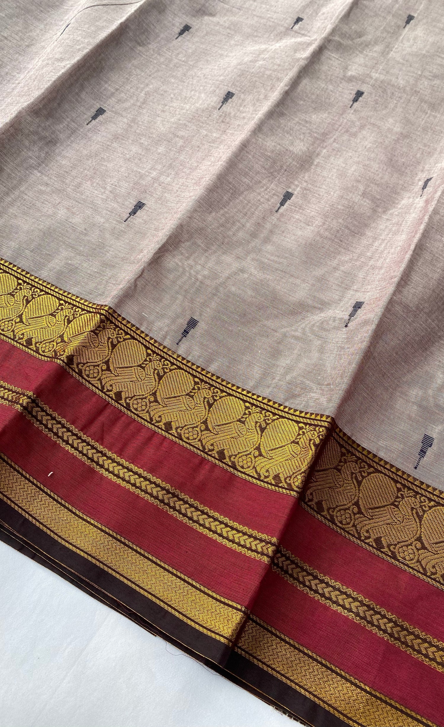 Chettinad Cotton Saree -  Pinkish brown tone and Maroon shade