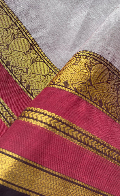 Chettinad Cotton Saree -  Pinkish brown tone and Maroon shade