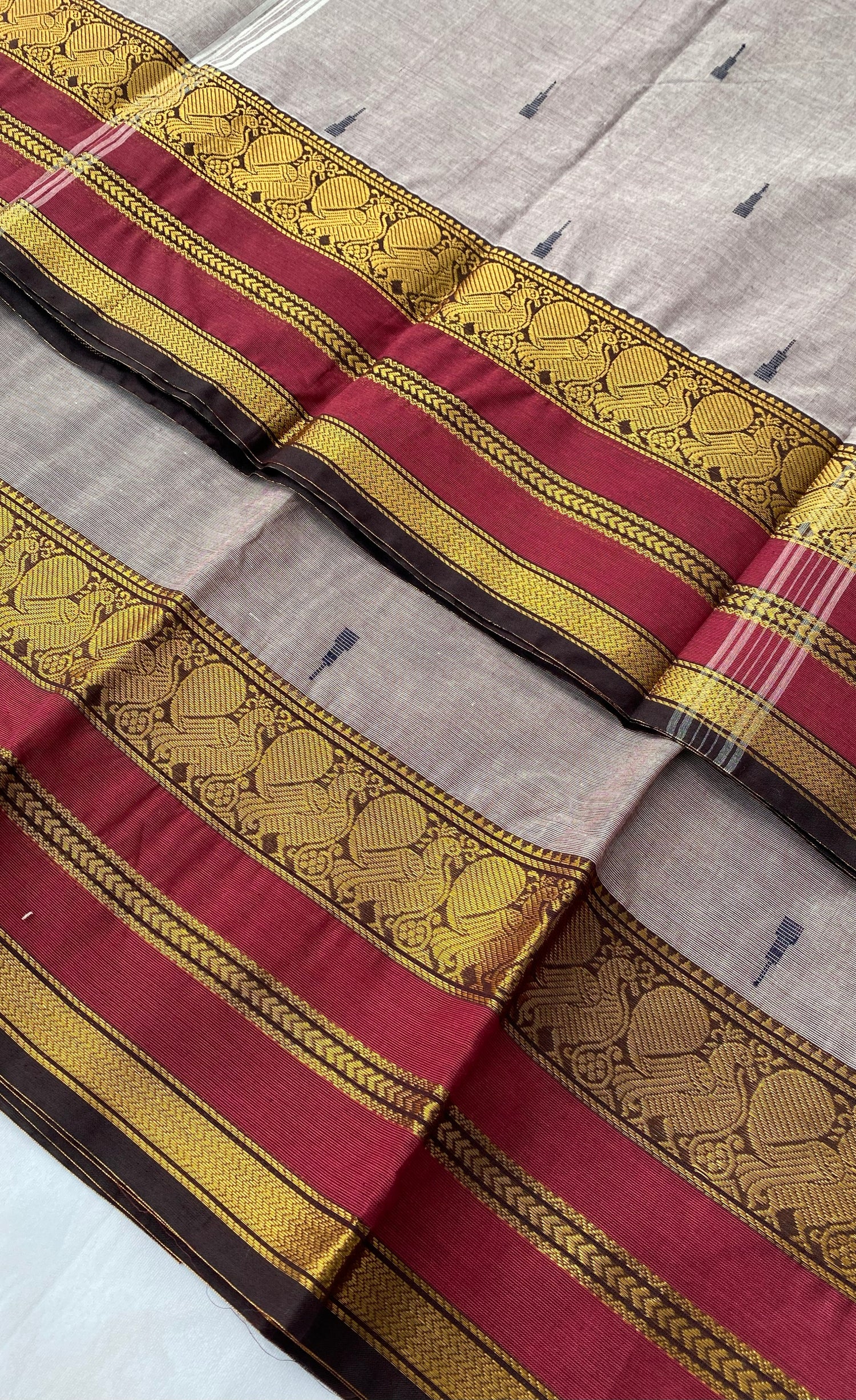Chettinad Cotton Saree -  Pinkish brown tone and Maroon shade