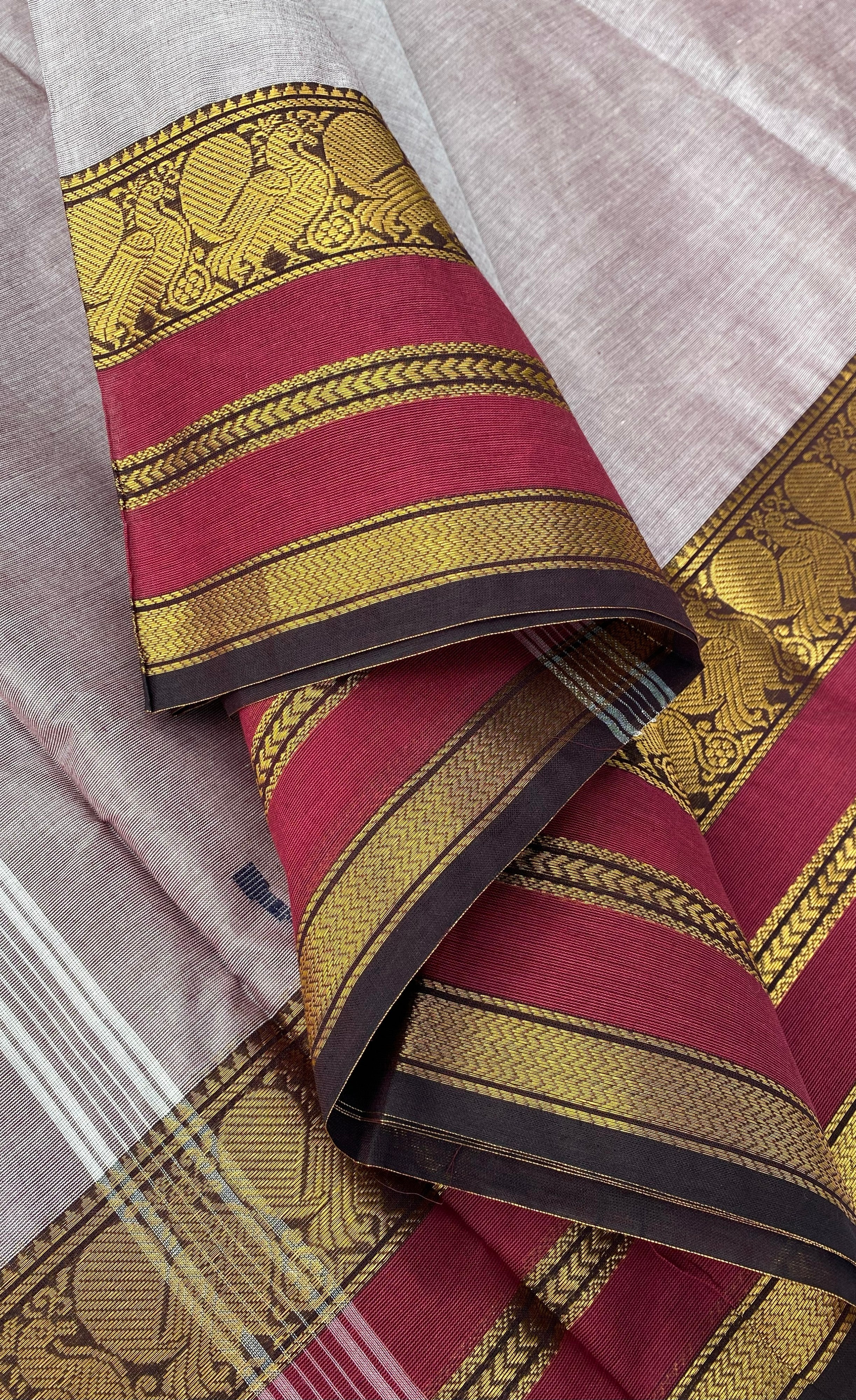 Chettinad Cotton Saree -  Pinkish brown tone and Maroon shade