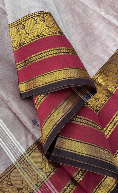 Chettinad Cotton Saree -  Pinkish brown tone and Maroon shade