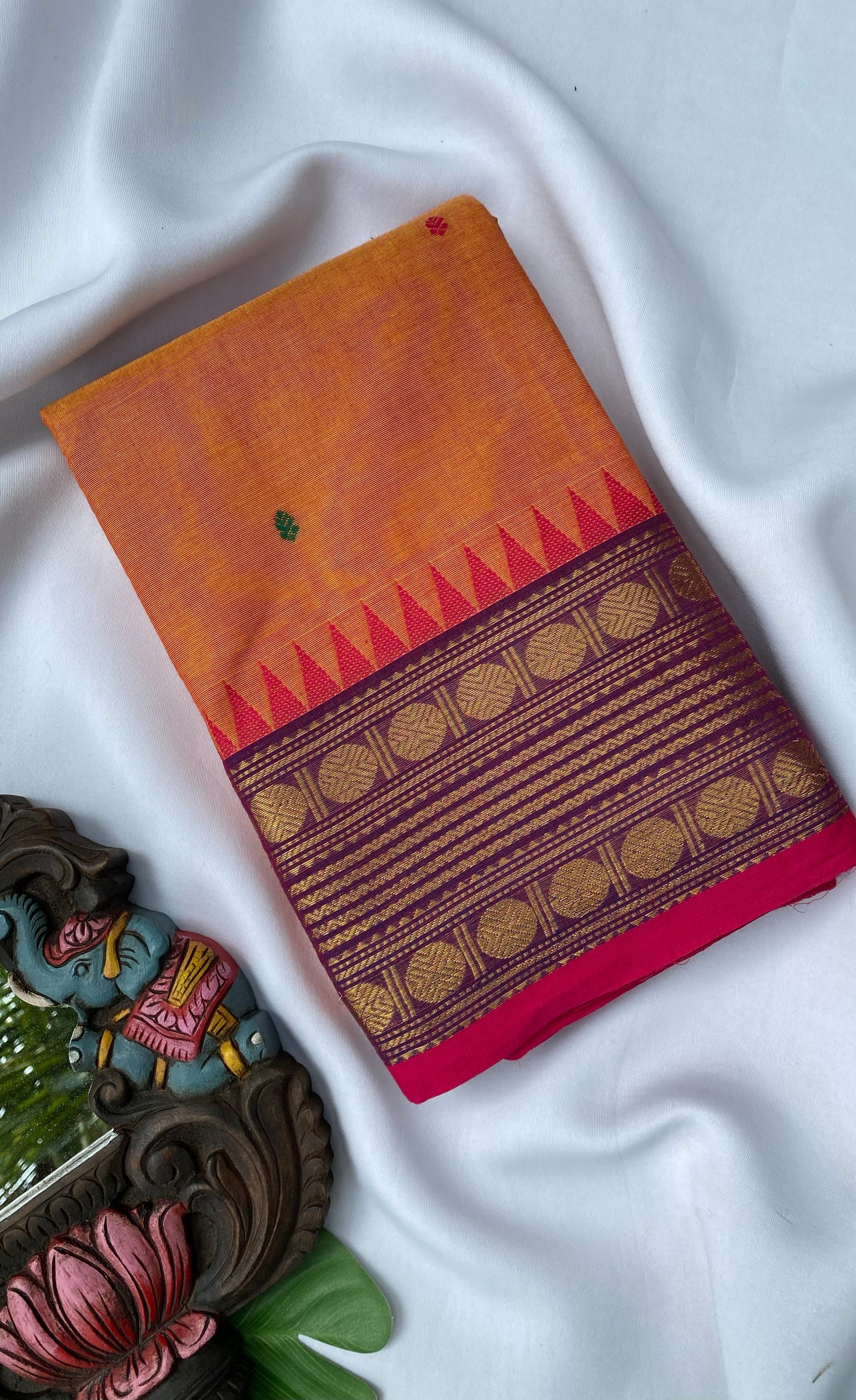 Chettinad Cotton Saree -  Two-tone Amber and Purple shade