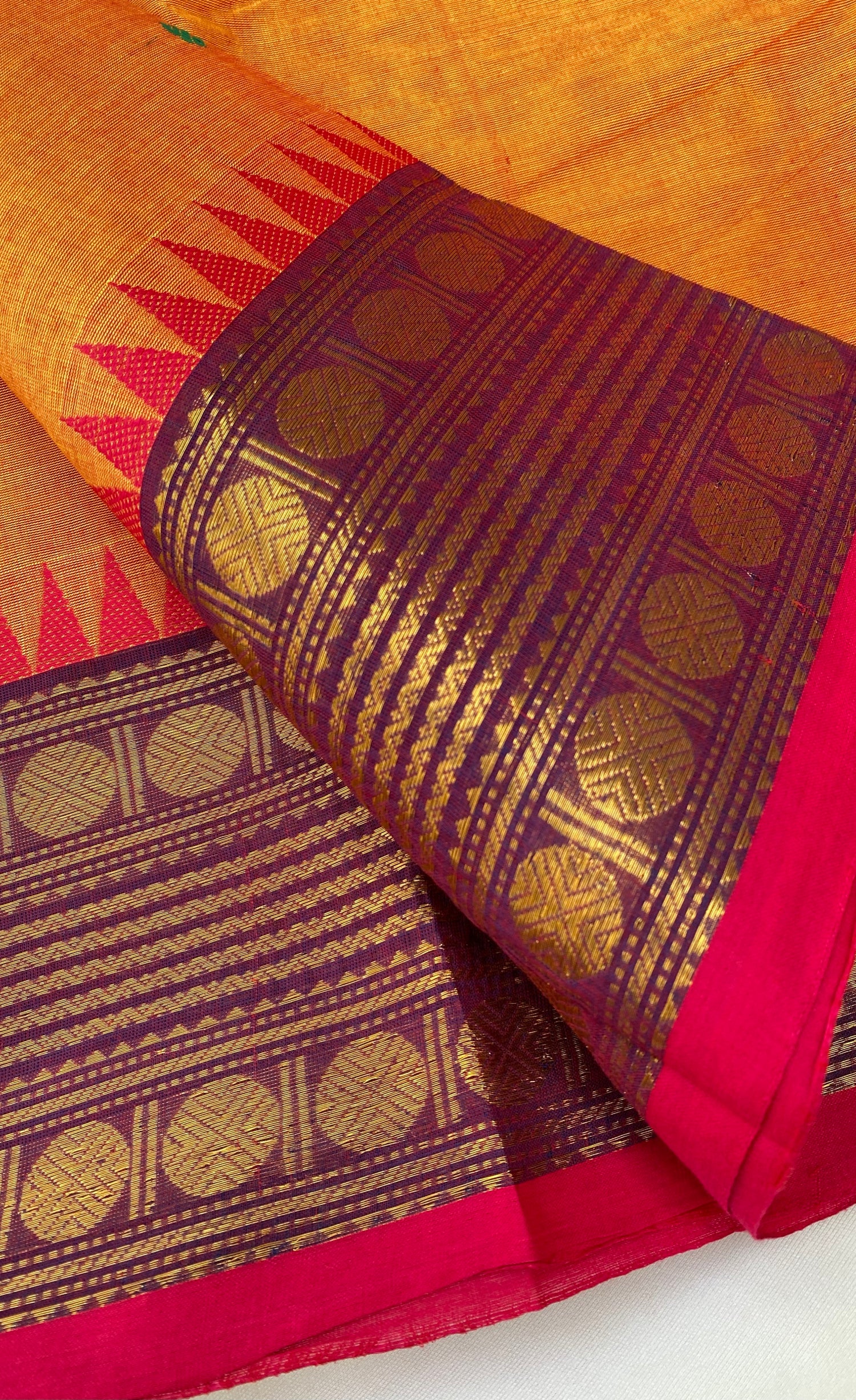 Chettinad Cotton Saree -  Two-tone Amber and Purple shade