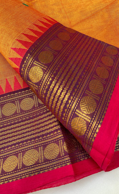 Chettinad Cotton Saree -  Two-tone Amber and Purple shade