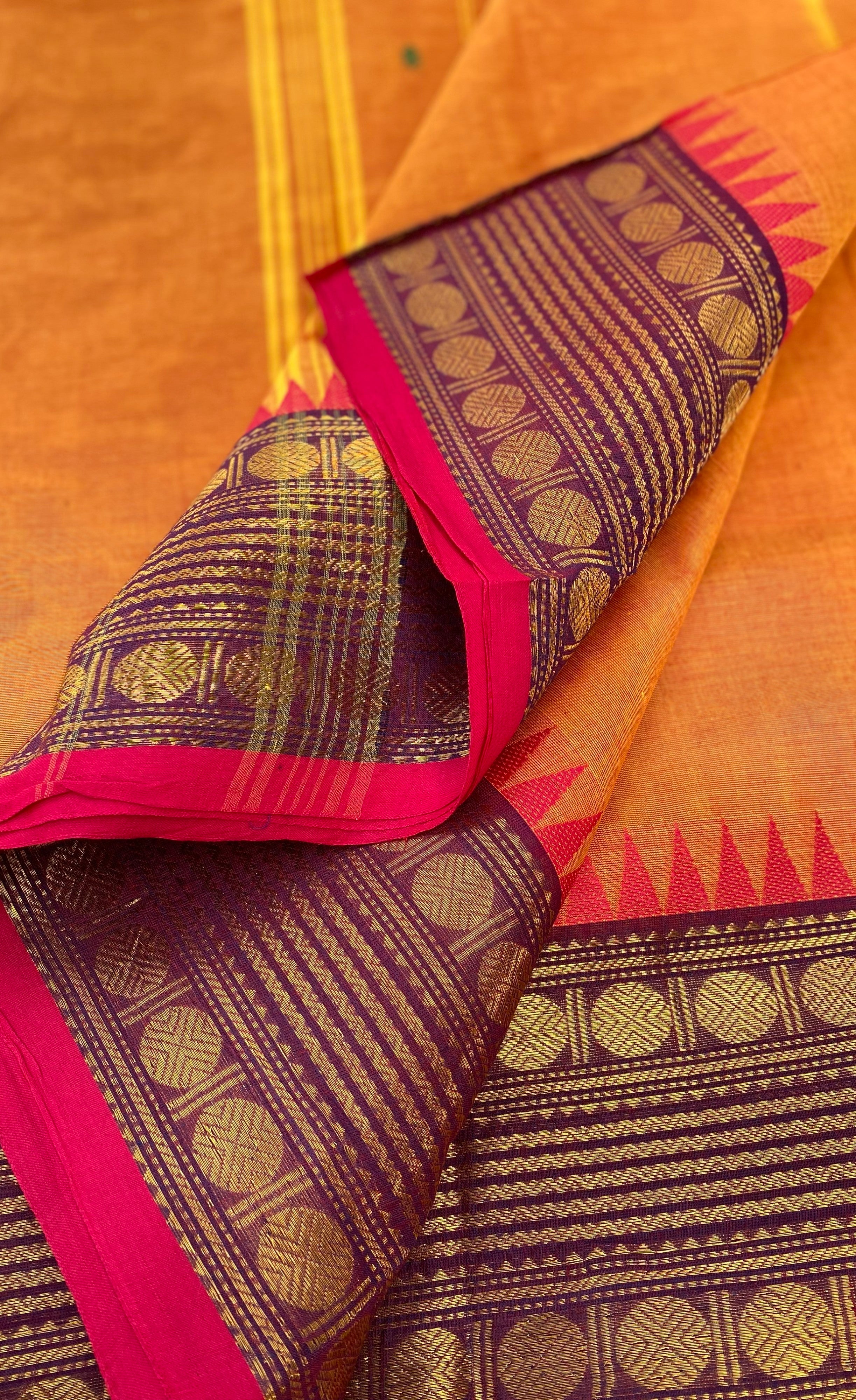 Chettinad Cotton Saree -  Two-tone Amber and Purple shade