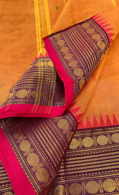 Chettinad Cotton Saree -  Two-tone Amber and Purple shade