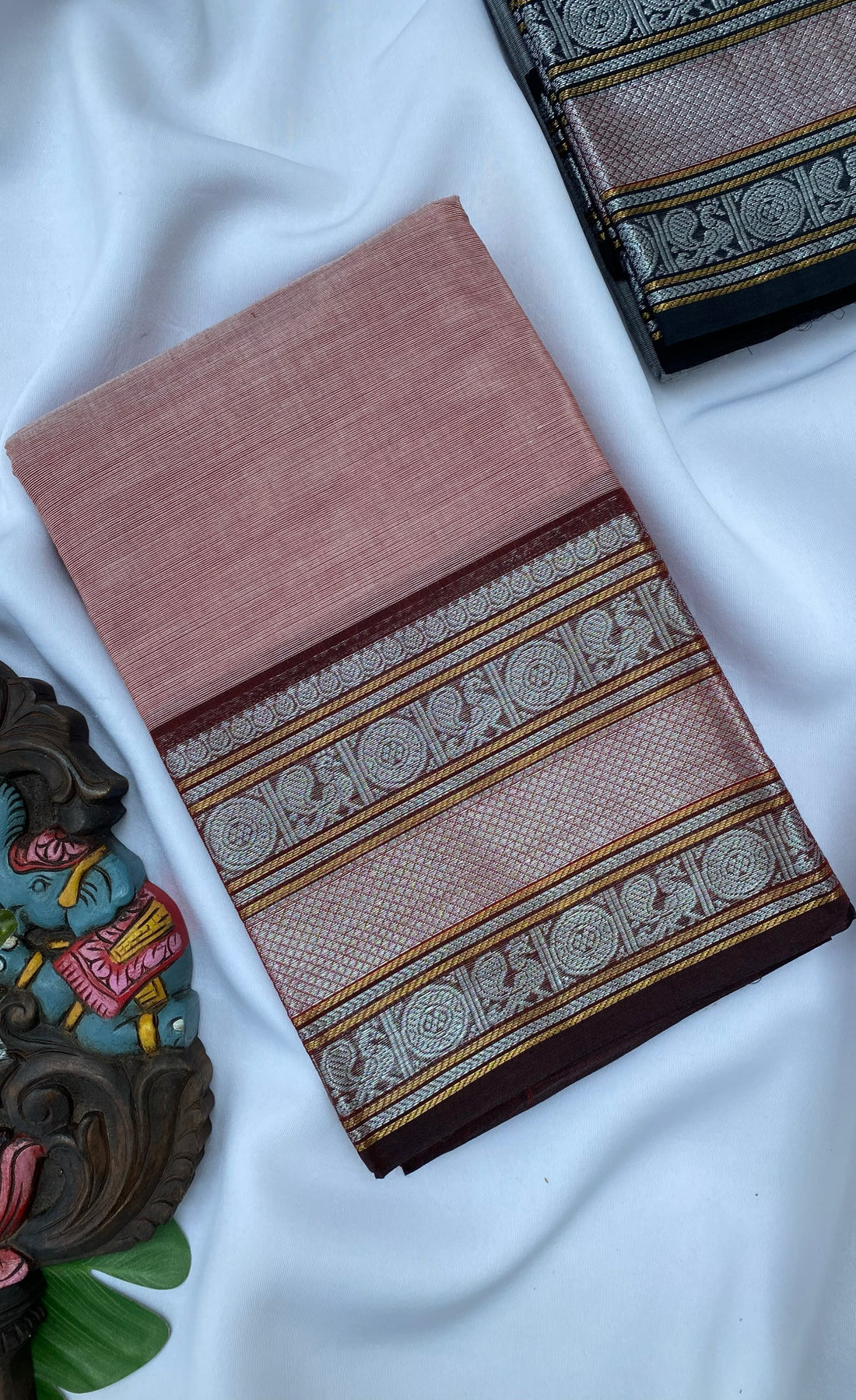 Chettinad Cotton Saree -  Dusty pink tone and Maroon shade