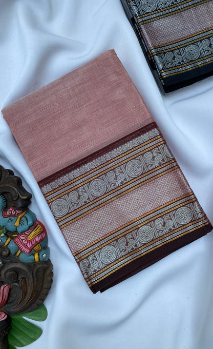 Chettinad Cotton Saree -  Dusty pink tone and Maroon shade