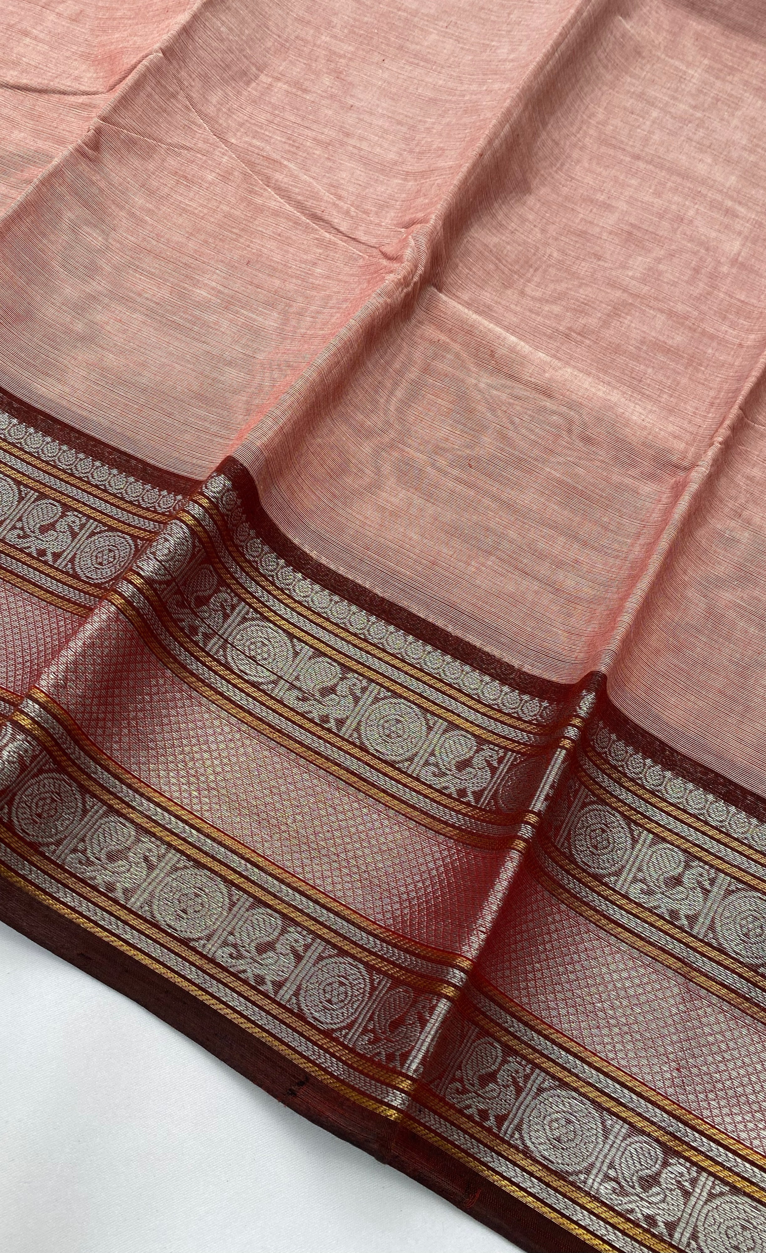 Chettinad Cotton Saree -  Dusty pink tone and Maroon shade