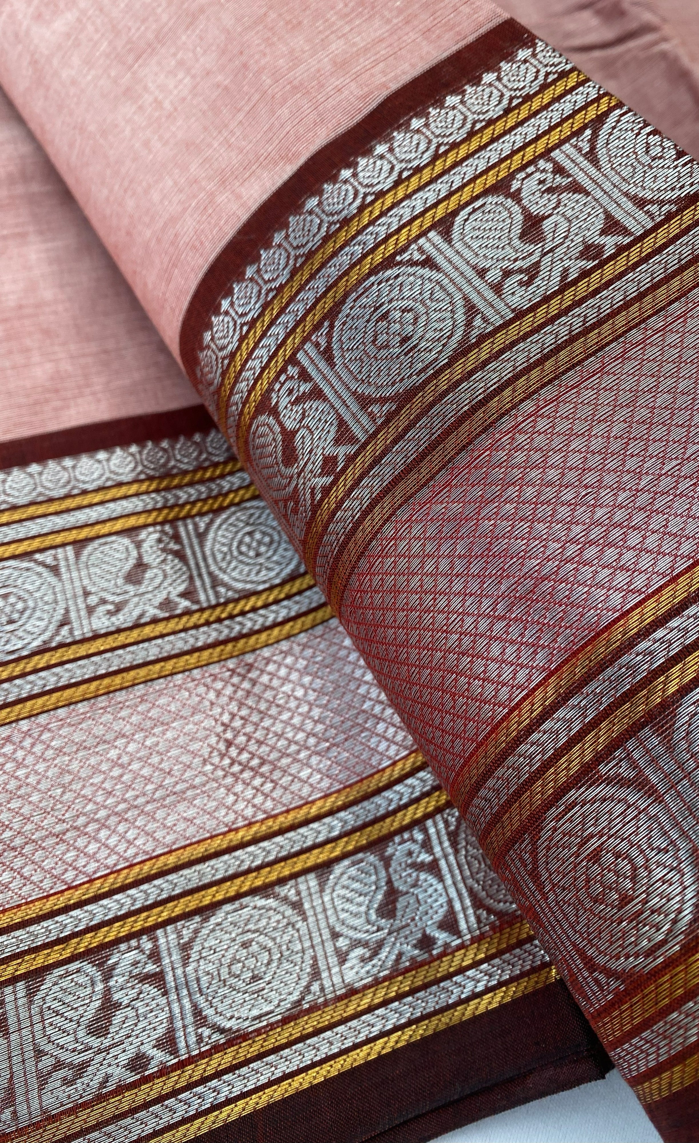 Chettinad Cotton Saree -  Dusty pink tone and Maroon shade
