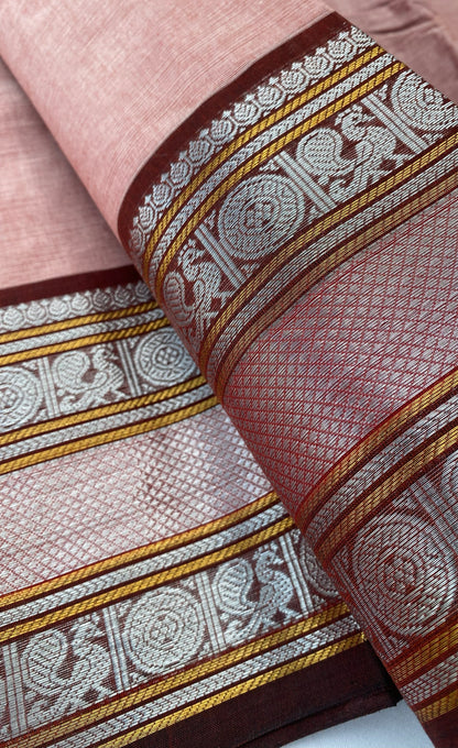 Chettinad Cotton Saree -  Dusty pink tone and Maroon shade