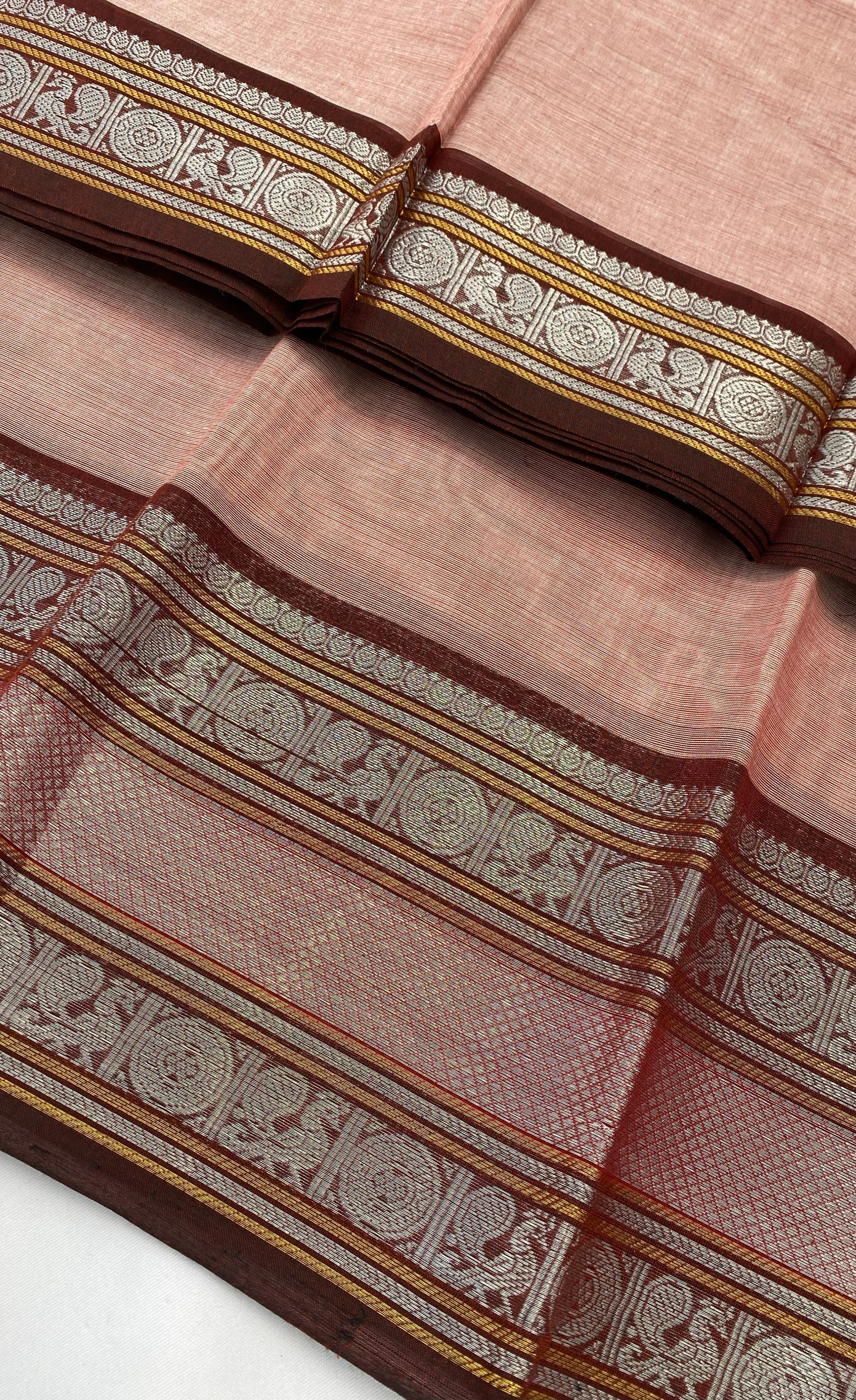 Chettinad Cotton Saree -  Dusty pink tone and Maroon shade
