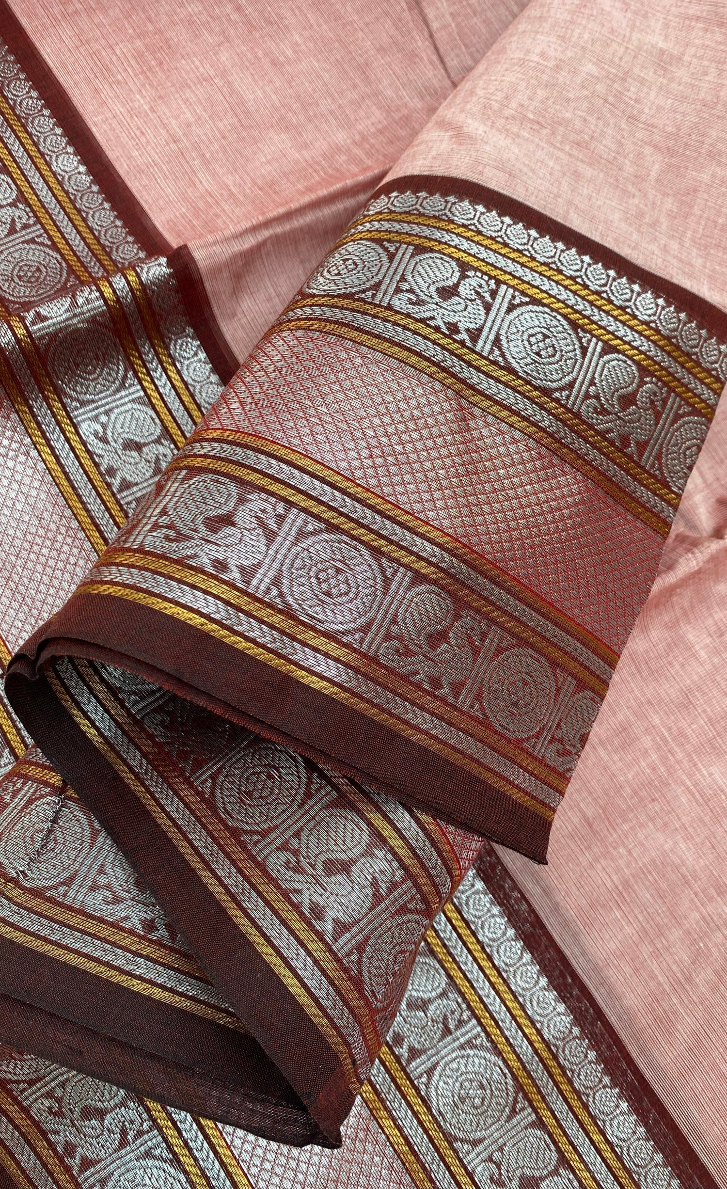 Chettinad Cotton Saree -  Dusty pink tone and Maroon shade