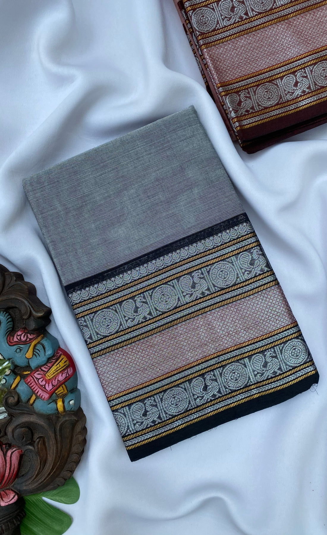 Chettinad Cotton Saree -  Grey tone and Black shade