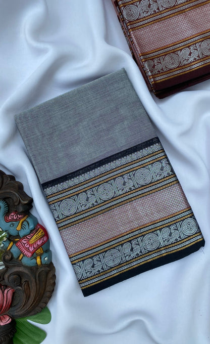 Chettinad Cotton Saree -  Grey tone and Black shade