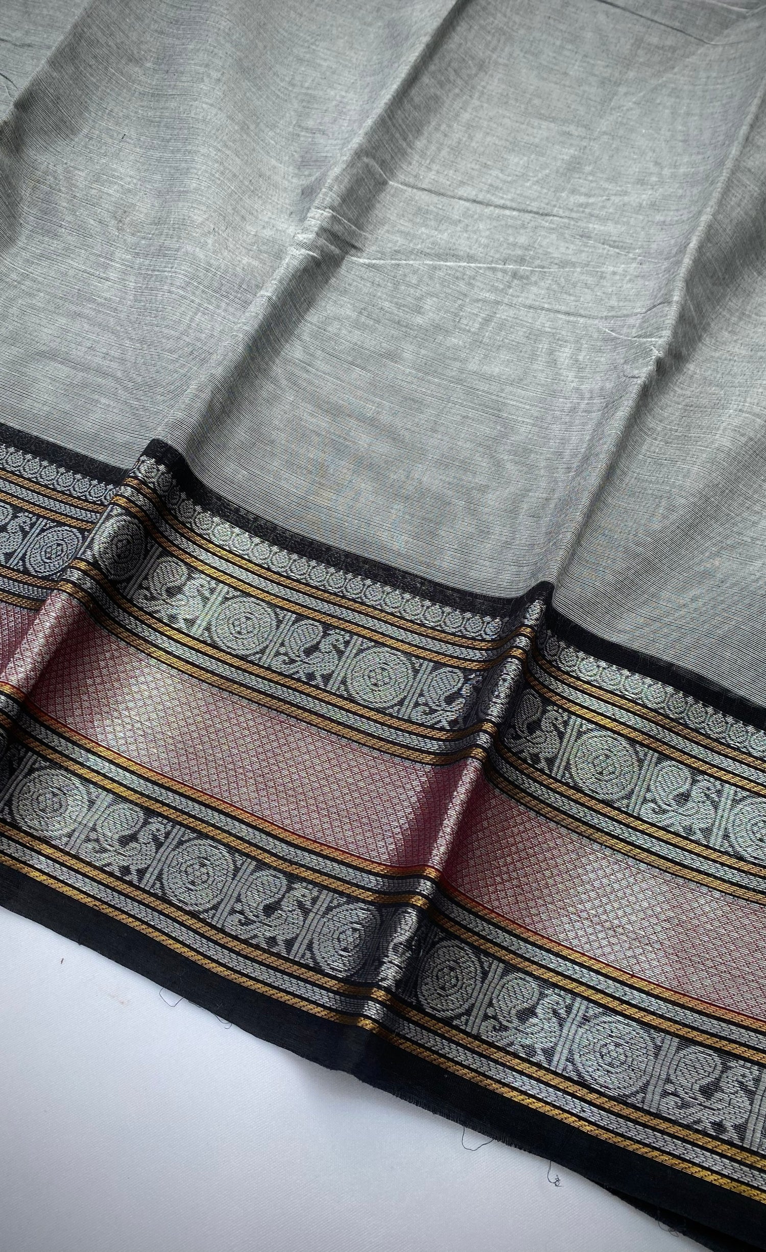 Chettinad Cotton Saree -  Grey tone and Black shade