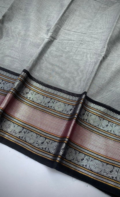 Chettinad Cotton Saree -  Grey tone and Black shade