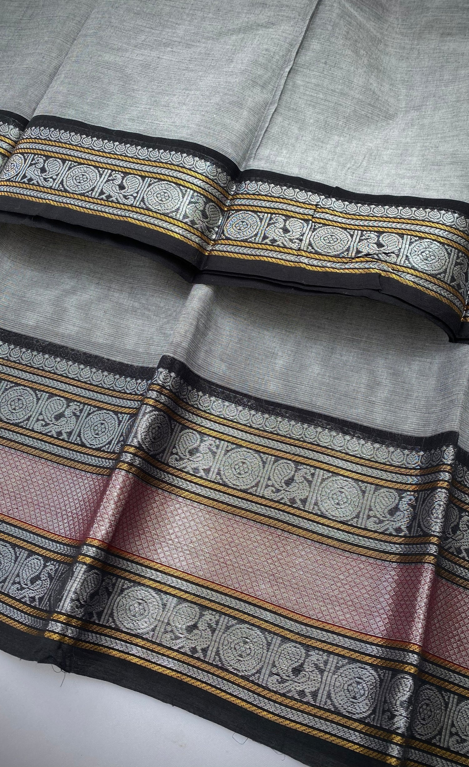 Chettinad Cotton Saree -  Grey tone and Black shade