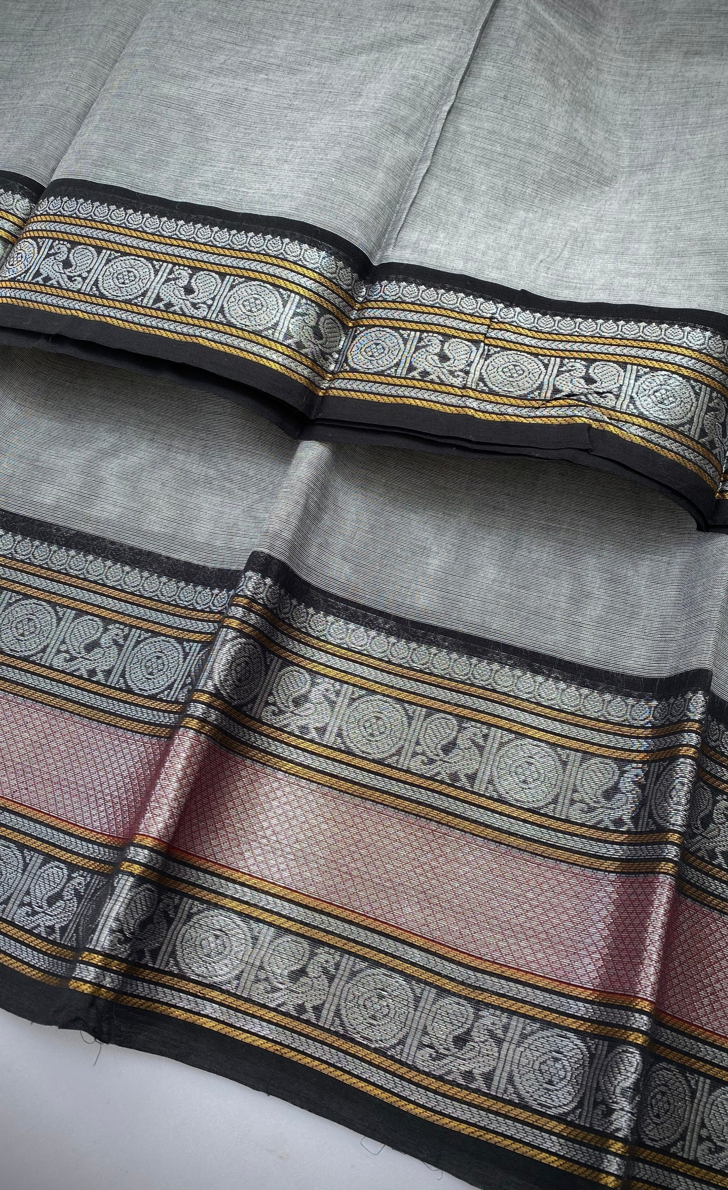 Chettinad Cotton Saree -  Grey tone and Black shade