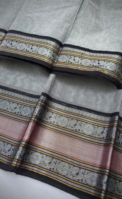 Chettinad Cotton Saree -  Grey tone and Black shade