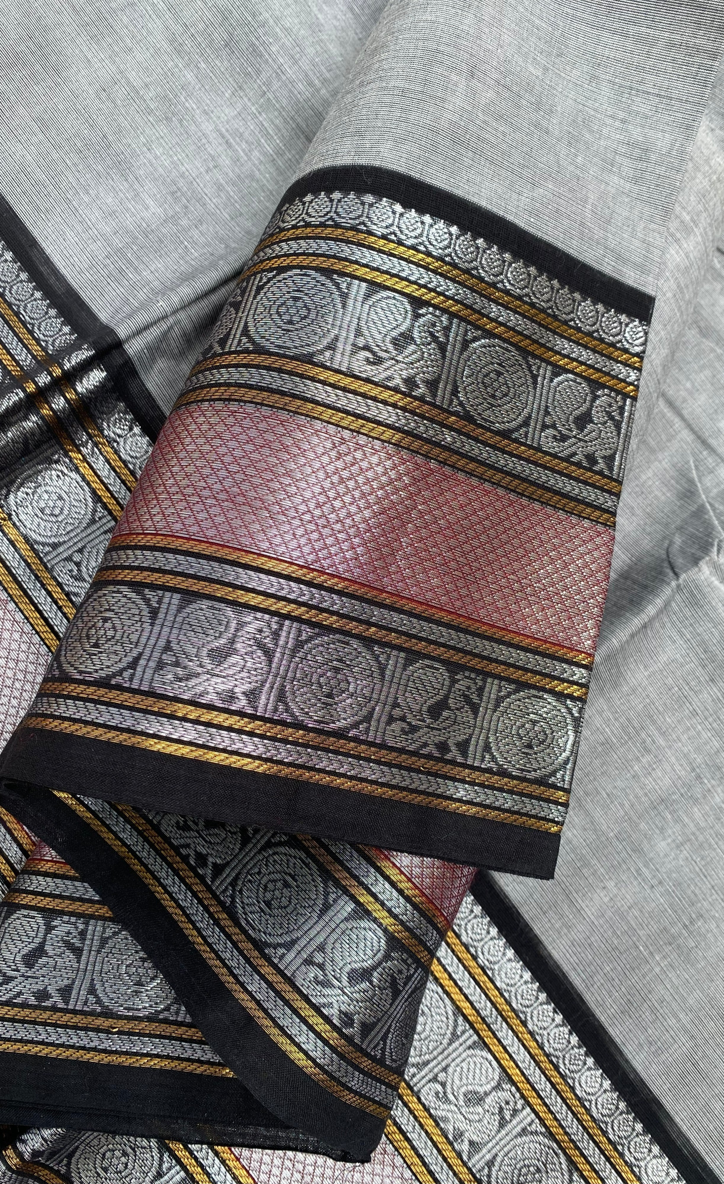 Chettinad Cotton Saree -  Grey tone and Black shade